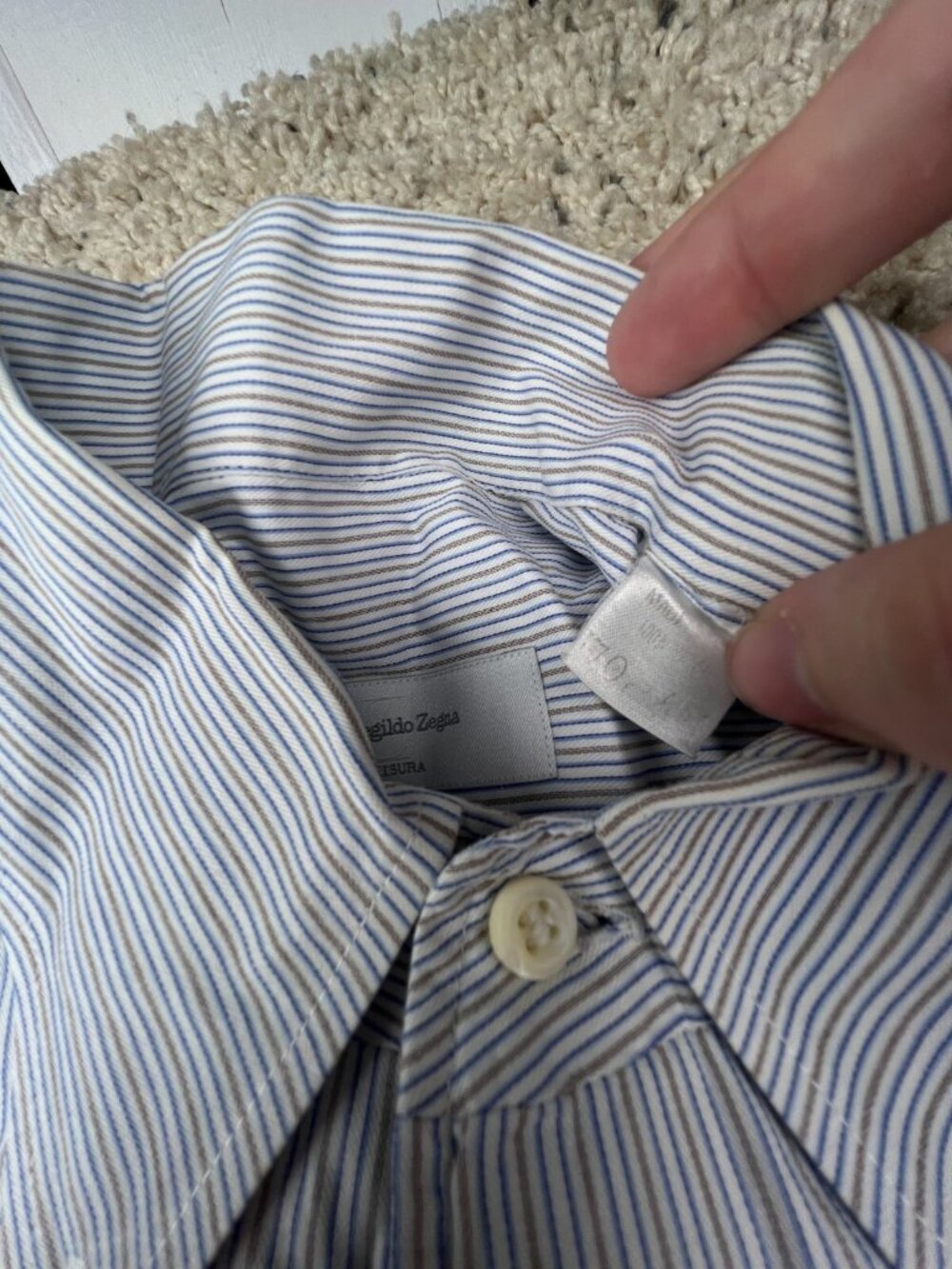 Ermenegildo Zegna Su Misura Button Up Shirt Striped Blue Gold Portofino Comfort - Picture 9 of 11